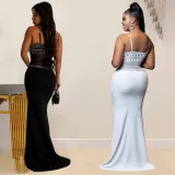 Women's rhinestone mesh dress, long skirt