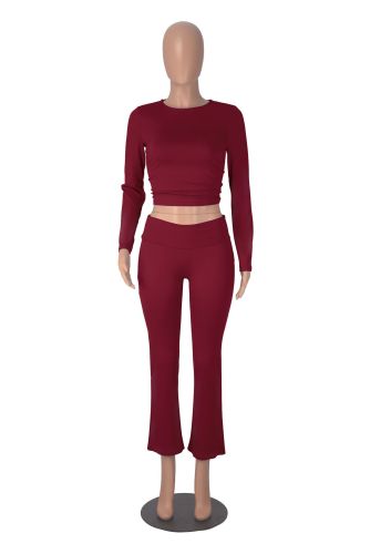 Long sleeved round neck pullover low waisted flared pants