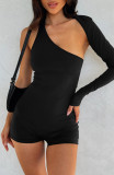 Sensible backless hanging neck single shoulder sleeve sports jumpsuit