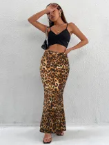 Leopard print half body wrapped buttocks fish tail long skirt