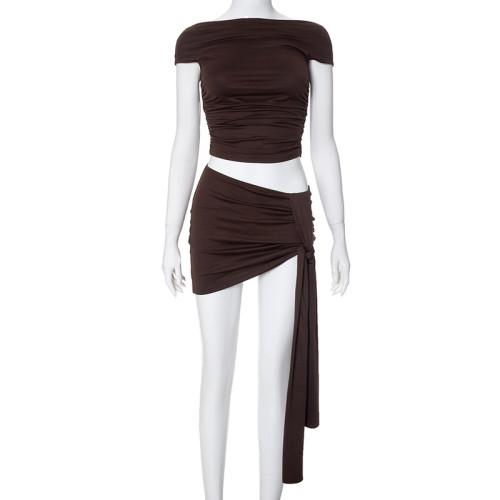 Sleeveless single shoulder camisole top and short skirt set