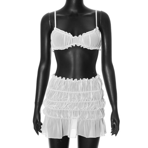 Chiffon pleated mini skirt two-piece set