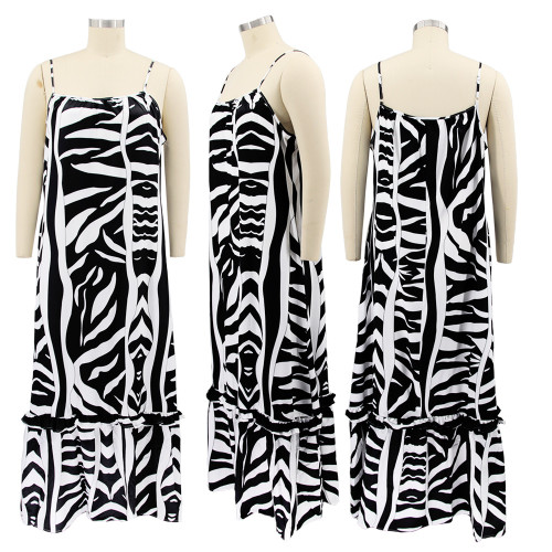 Loose strap printed plus size dress