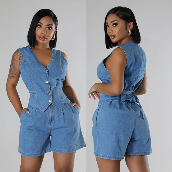 Cowboy shorts sleeveless high waisted women's suit