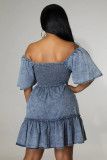 Hooded loose denim short sleeved dress
