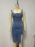 Short sleeved U-shaped camisole denim dress