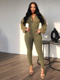 Deep V-tight long sleeved jumpsuit