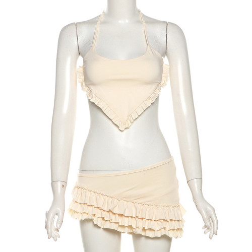 Three piece set of neck tie, irregular vest, short skirt