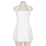 Sleeveless neck hanging short high waisted dress