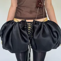 Strap up puffy skirt, half body ultra short skirt