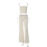 Solid color strapless top, flared pants set