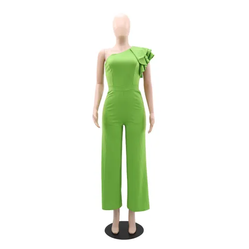 Women's jumpsuit with sloping shoulders and high waist