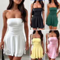 Solid color strapless tight dress