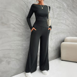 Long sleeved shirt, wide leg pants set