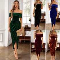 One shoulder velvet dress