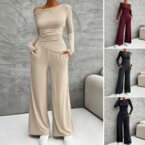 Long sleeved shirt, wide leg pants set