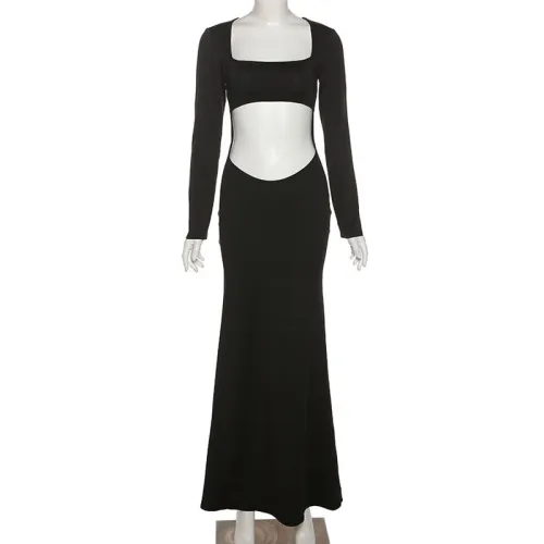 Hollow out strapless solid color hip hugging dress