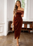 One shoulder velvet dress