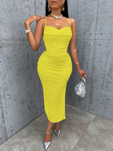 Solid color pocket collar camisole backless dress