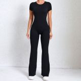 Large backless short sleeved yoga jumpsuit
