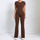 Large backless short sleeved yoga jumpsuit