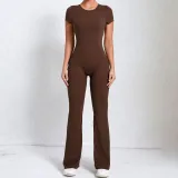 Large backless short sleeved yoga jumpsuit
