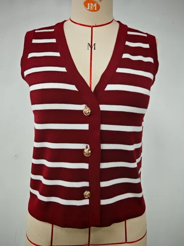 Knitted striped vest, vest, vest, knitted sweater