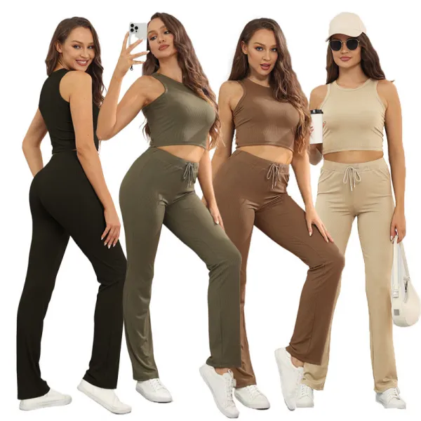 Round neck sleeveless top and pants set