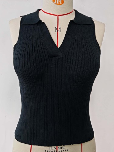 Polo neck ice silk top sleeveless knitted vest