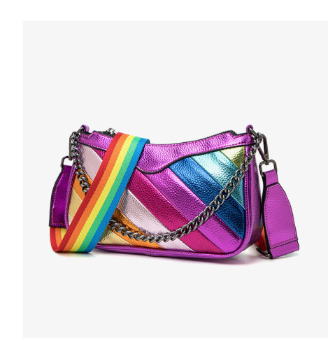 Color blocking splicing chain crossbody bag rainbow handbag shoulder bag