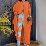 V-neck printed drawstring pants plus two piece set
