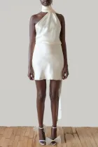 Adjustable neck hanging satin backless short skirt dress
