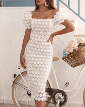 Mid waist solid color chest wrapped mid length dress