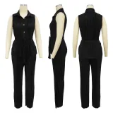 Sleeveless pleated suit