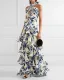 Tie up large swing skirt printed dress