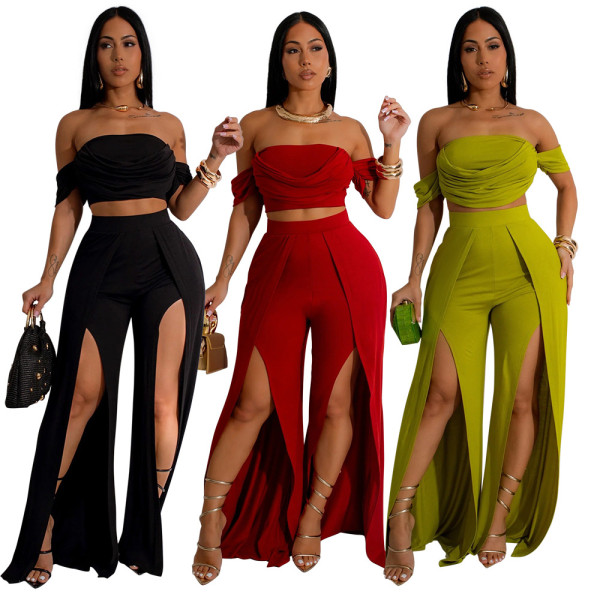 Strapless split wide leg pants set