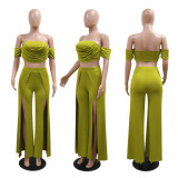 Strapless split wide leg pants set