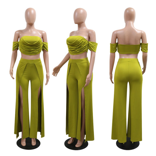 Strapless split wide leg pants set
