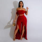 Strapless split wide leg pants set