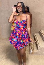Printed camisole waist cinching dress