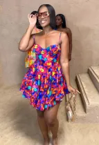 Printed camisole waist cinching dress