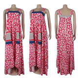 Strap printed large skirt dress