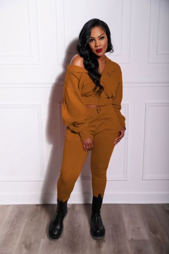 Two piece set of women's clothing with fleece hoodie