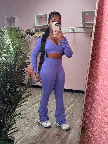 Short top high waist micro horn sports three piece set