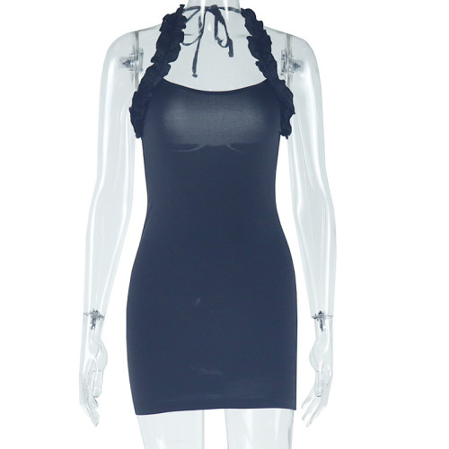 Ruffle camisole sleeveless exposed backpack hip skirt