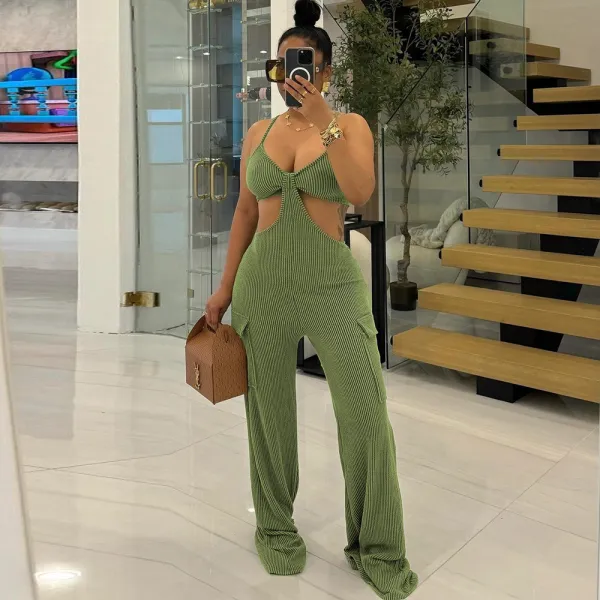 Hollow out suspender chest wrapped pants jumpsuit