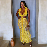 Lace lace top high waist see through long skirt two-piece set