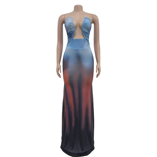 Women's printed sleeveless long dress