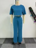 Solid color short sleeved wide leg pants two-piece set