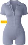 Women's yoga jumpsuit ribbed V-neck elastic waist cinching sports jumpsuit